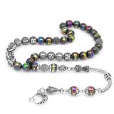 Kararmaz Metal Püsküllü Küre Kesim İsim Yazılı Multicolor Hematit Doğaltaş Tesbih