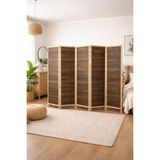 KARAS AHŞAP 5 Kanatlı Ahşap Paravan 225X175 cm Çift Taraflı Ceviz Mdf Masif Çam Çerçeve - 225*175