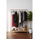 KARAS AHŞAP Konfeksiyon Elbise Askılığı 148x105 cm Tek Raflı Ahşap Ayaklı Askılık