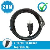 Karavan Elektrik Girişi Uzatma Kablosu 20 Metre 2x16A Fiş - 2x16A Fiş