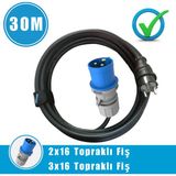 Karavan Elektrik Girişi Uzatma Kablosu 30 Metre 2x16A Fiş - 3x32A Fiş