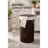 KaraWent Home Bambu Kirli Çamaşır Sepeti Yuvarlak - Doğal Bambu KRW-19