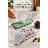 Karawent Home Şeffaf Kapaklı 12 Bölmeli Silikon Buzluk Kalıbı Kolay Çıkarılabilir Pratik Buz Küpü Kabı Krw-22 - 1 ürün