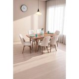 Karba Ceviz 80X132 Açılabilir Sunta Masa Yemek Odası Takımı, Mutfak Takımı 6 Adet Sandalye - Krem