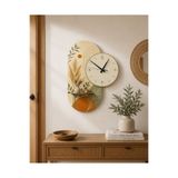 karbonsoft Dekoratif Raflı Sessiz Duvar Saati 37,5 × 50 cm – Çift Kat MDF Botanik Tasarım