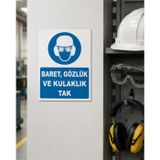 Karbonsoft İş Güvenliği Uyarı Levhası Baret, Gözlük ve Kulaklık Tak Beyaz 15 x 20 karbonNM2068