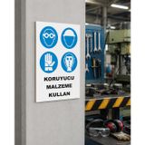 Karbonsoft İş Güvenliği Uyarı Levhası Koruyucu Malzeme Kullan Beyaz 15 x 20 karbonNM2039