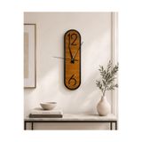 karbonsoft Modern Ahşap Ceviz Rengi Desenli Siyah Çerçeveli Sessiz Duvar Saati 40 × 11 cm