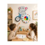 karbonsoft Sevimli Fil Betty Bisiklet Sürüyor Montessori Çocuk Odası Eğitici Ahşap Duvar Saati - Sessiz, Şık