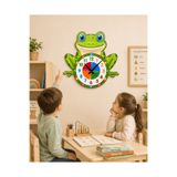karbonsoft Sevimli Küçük Kurbağa Montessori Çocuk Odası Eğitici Ahşap Duvar Saati - Sessiz Mekanizma, Şık