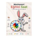 karbonsoft Sevimli Zeki Tavşan Montessori Çocuk Odası Eğitici Ahşap Duvar Saati - Sessiz Mekanizma, Eğitici