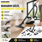 Karcher 3 Ü 1 Arada Buharlı Vakumlu Temizlik Makinesi 2200W 4 Bar Hepa Filtreli Mop Fayans Parke Derz Zemin Halı Koltuk Temizleyici Paspas Seti Sv 7 - Beyaz