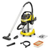 Karcher Islak ve Kuru Süpürge WD6PSV-30/6/22/T, Üfleme Fonksiyonu, 1300W, 30 Litre Paslanmaz Çelik Hazn, 2.2 Metre Hortum, Priz, Alet Hortumu, Adaptör, Zemin ve Derz Başlığı Dahil, Siyah/Sarı
