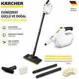 Karcher Kärcher Kimyasalsız Hijyen Buharlı Temizlik Makinesi Elde Taşınabilir Pratik Fayans Derz Mutfak Banyo Zemin Temizleyici Buharlı Paspas Mop Yer Silme Seti - Beyaz