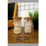 Karçiçeği Home 2'li Bambu Kapaklı Akrilik Diş Ipi & Kulak Pamuğu & Pamuk & Makyaj Pamuğu Banyo Seti Kavanozu 250 ml