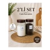 Karçiçeği Home 2’li Vakumlu Bambu Kapaklı Cam Süt Tozu Nescafe Kavanozu Etiketli 850 ml