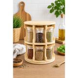Karçiçeği Home 360° Döner Bambu Baharatlık Seti 11 Parça Cam Kavanozlu – 300 ml Kapasiteli Baharat Düzenleyici Stand (29 cm)