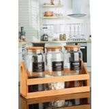 Karçiçeği Home 3'lü 1300 ml Çay Kahve Şeker Kavanozu Bambu Kapaklı, Yeni Standlı Ve Etiketli
