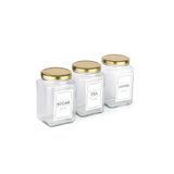 Karçiçeği Home 3'lü Dekoratif Cam Coffee - Sugar - Tea Saklama Kavanozu Gold - Siyah Kapak