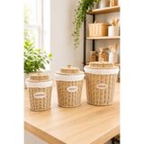Karçiçeği Home 3'lü Rattan Büyük Boy Patates Soğan Sarımsak Saklama Sepeti | Kapaklı Hasır Mutfak Düzenleyici | 5 + 10 + 17 Litre