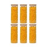 Karçiçeği Home 6 Lı Set Maxi Boy Borosilikat Cam Kavanoz Vakumlu Bambu Kapak Saklama Kabı - 25 X 9 Cm
