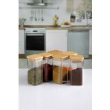 Karçiçeği Home 6'lı 400 ml Bambu Kapaklı Kare Cam Baharatlık Drajelik Kavanoz