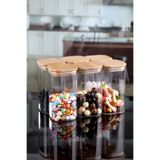 Karçiçeği Home 6'lı 800 Ml Kare Bambu Kapaklı Lüks Cam Vakumlu Baharatlık - 8459-2