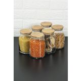 Karçiçeği Home 6'lı Bambu Kapaklı Vakumlu Cam Kavanoz - Baharat Takımı 935 Ml