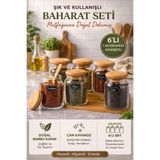 Karçiçeği Home 6’lı Premium Cam Baharatlık Seti Bambu Kapaklı Kaşıklı – Vakumlu Mutfak Organizer Çeyizlik Set