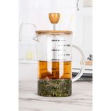 Karçiçeği Home Borosilikat Cam Lüx 600 ml Bambu Kapaklı French Press - Ölçü Kabı