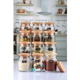 Karçiçeği Home Etiketli, Bambu Kapaklı Ve Kaşıklı 12'li Lüx Baharat Takımı 300 ml