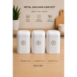 Karçiçeği Home Metal Saklama Kabı 3’lü Set – Beyaz - ÇAY KAHVE ŞEKER SAKLAMA KABI