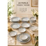 Karçiçeği Home Premium 24 Parça Porselen Yemek Takımı – 6 Kişilik Modern Desenli Sofra Seti – Bulaşık Makinesinde Yıkanabilir