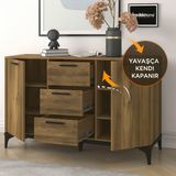 Kardela %100 Mdf 2 Kapaklı 3 Çekmeceli Konsol Tv Ünitesi - Atlantik Çam - Siyah