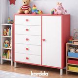 Kardela Home Kardelahome Kardela Mdf Yetişkin ve Bebek Odası Çocuk Şifonyer 5 Çekmeceli 1 Kapaklı 3 Raflı Pembe ve Beyaz