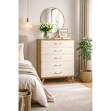 Kardelahome %100 MDF 5 Çekmeceli Şifonyer | Krem Çekmece – Safir Meşe Gövde | Kardela Home