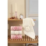 Kardelen 50/90 Çeyizlik Dantelli Pamuklu 4 Adet El Yüz Havlusu - 50 x 90 cm - Krem - Pembe