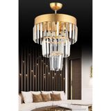 KARDELEN AYDINLATMA AVİZE Paris 3'lü Katlı Gold Kristal Taşlı 30'luk Modern Avize