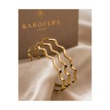 Kardelya Luxe 3'lü Zikzak Ajda Çelik Bilezik | 22 Ayar Görünümlü Gold Renk Paslanmaz Çelik Bileklik Seti
