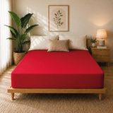 Karden Flower Premium Jersey Kırmızı Fitted %100 Pamuk Penye 100x200+30cm Tek Kişilik Lastikli Çarşaf