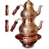 Kardeşler Bakır El Yapımı Yıldız Petek Zımba Ocaklı Bakır Çaydanlık Takımı