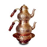 Kardeşler Bakır El Yapımı Yıldız Petek Zımba Ocaklı Çaydanlık Takımı
