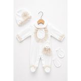 Kardeşler Bebe Dantelli Patikli Kız Bebek Tulum - Bej - 0 - 3 Ay