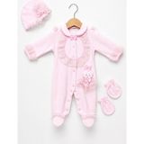 Kardeşler Bebe Dantelli Patikli Kız Bebek Tulum - Pembe - 3 - 6 Ay