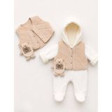 Kardeşler Bebe Erkek Bebek Kapüşonlu Wellsoft Tulum ve Kapitone Yelek Takım - Bej - 6 - 9 Ay