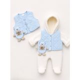 Kardeşler Bebe Erkek Bebek Kapüşonlu Wellsoft Tulum ve Kapitone Yelek Takım - Mavi - 0 - 3 Ay