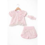 Kardeşler Bebe Kız Bebek Dantelli Şortlu Takım & Saç Bandı – 3’lü Pembe - 0 - 3 Ay