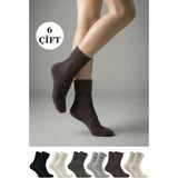 Kardeşler Çorap Kadın Kıvrık Lambswool Yün Yarım Konç Çorap 6'lı Paket - 36 - 40 - Çok Renkli