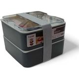 Kare 2 Katlı Plastik Beslenme ve Saklama Kabı 14X10X