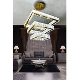 Kare 3 Kat Kristal Taşlı Modern Led Avize Salon & Oturma Odası Çok Renkli